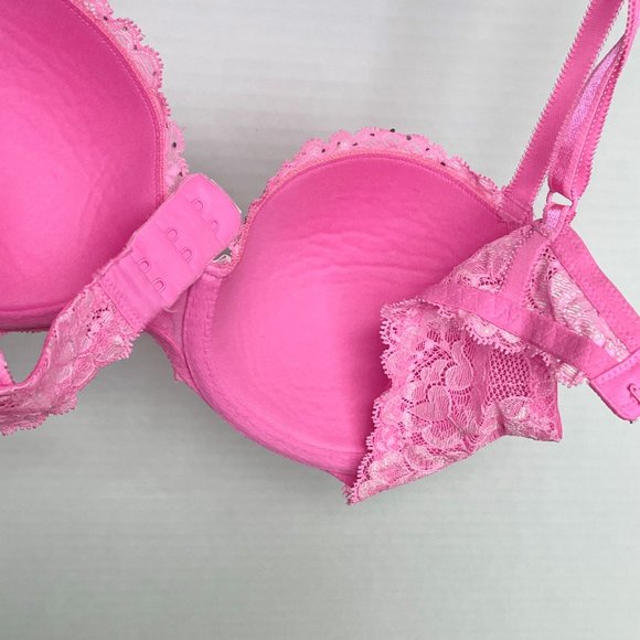 Victoria's Secret Retro Dream Angels Demi Bra 34C Shimmer Lace Neon Coral Pink - Picture 6 of 12